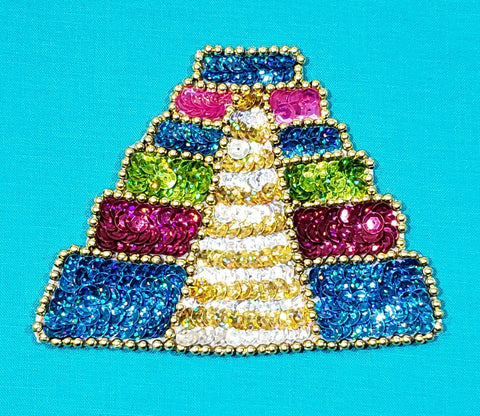 MEXICAN AZTEC PYRAMID DESIGN APPLIQUE PATCH