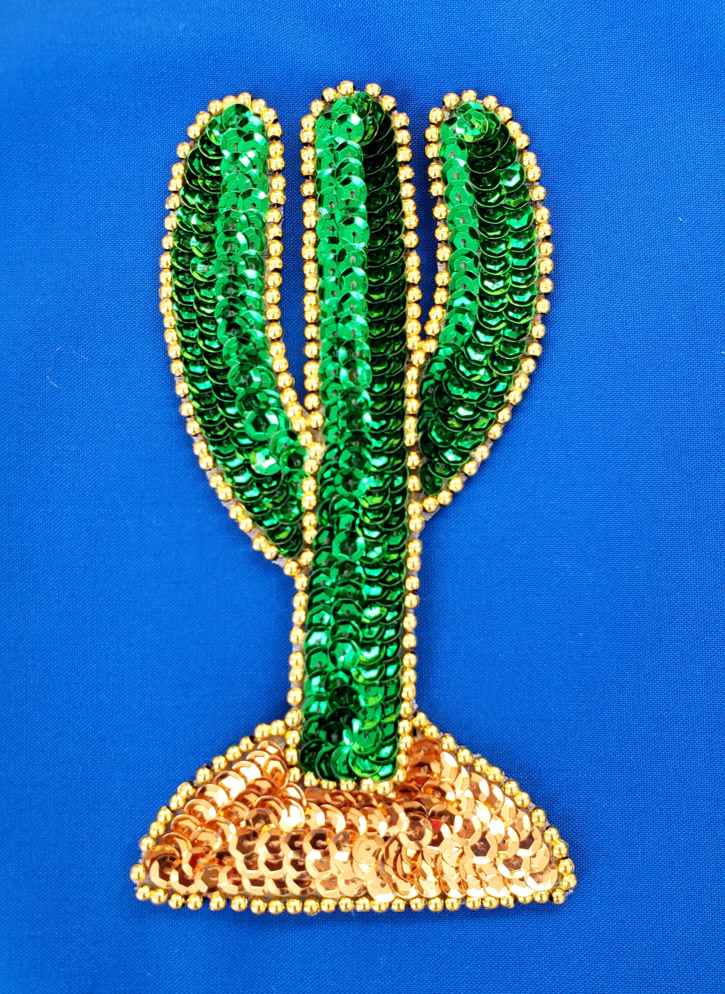MEXICAN CACTUS NOPAL DESIGN SEQUIN APPLIQUE PATCH
