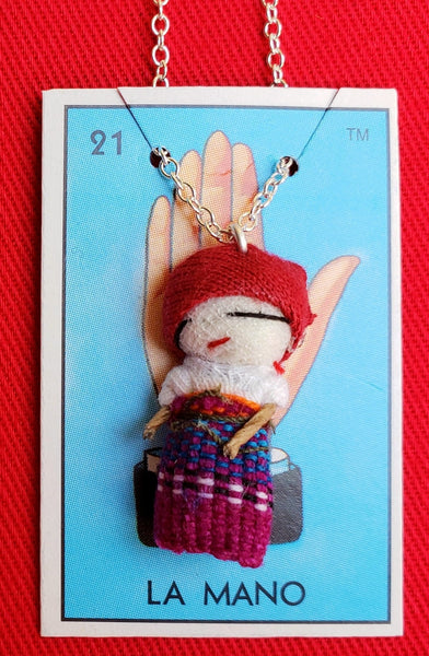 GUATEMALAN WORRY DOLL 18" QUITAPENAS NECKLACE