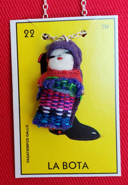 GUATEMALAN WORRY DOLL 18" QUITAPENAS NECKLACE