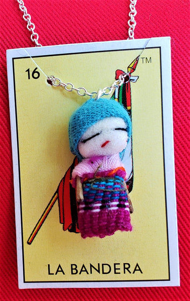 GUATEMALAN WORRY DOLL 18" QUITAPENAS NECKLACE