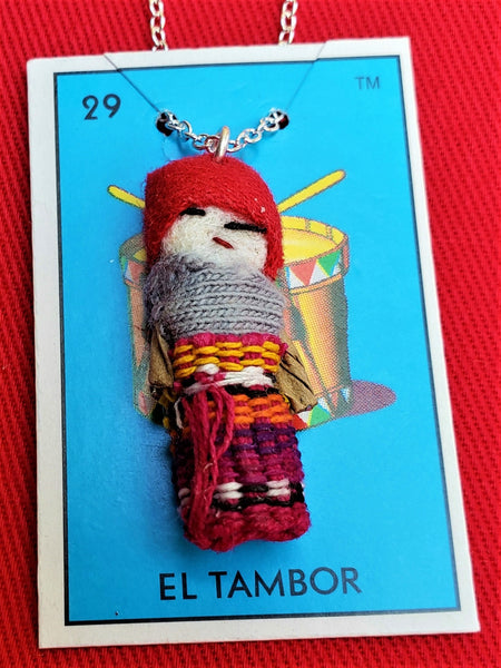 GUATEMALAN WORRY DOLL 18" QUITAPENAS NECKLACE