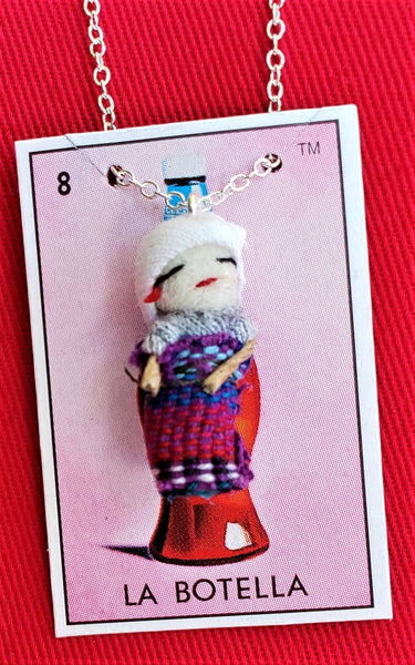 GUATEMALAN WORRY DOLL 18" QUITAPENAS NECKLACE