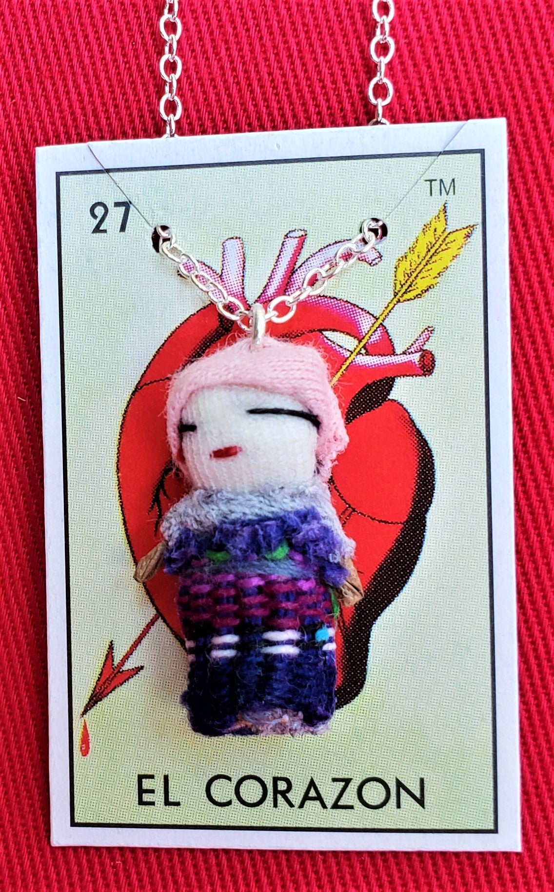 GUATEMALAN WORRY DOLL 18" QUITAPENAS NECKLACE
