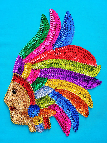 MEXICAN AZTEC INDIGENOUS NATIVE DESIGN SEQUIN APPLIQUE PATCH