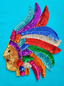 MEXICAN AZTEC INDIGENOUS NATIVE DESIGN SEQUIN APPLIQUE PATCH