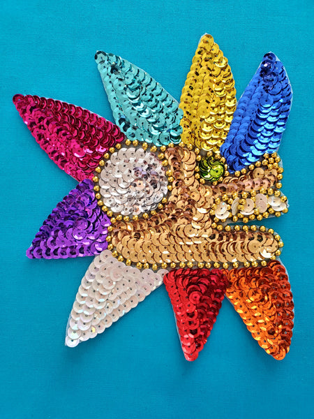MEXICAN AZTEC  QUETZALCOATL-FEATHERED SERPENT DESIGN SEQUIN APPLIQUE PATCH