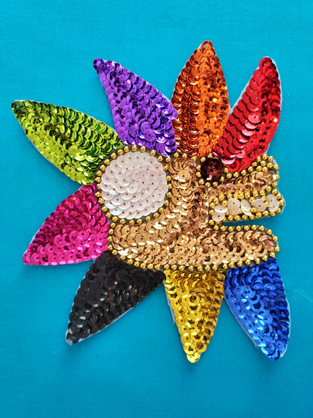 MEXICAN AZTEC  QUETZALCOATL-FEATHERED SERPENT DESIGN SEQUIN APPLIQUE PATCH