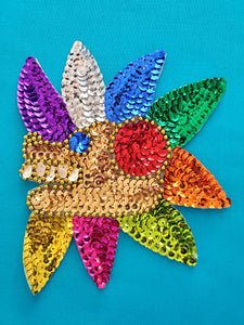 MEXICAN AZTEC  QUETZALCOATL-FEATHERED SERPENT DESIGN SEQUIN APPLIQUE PATCH
