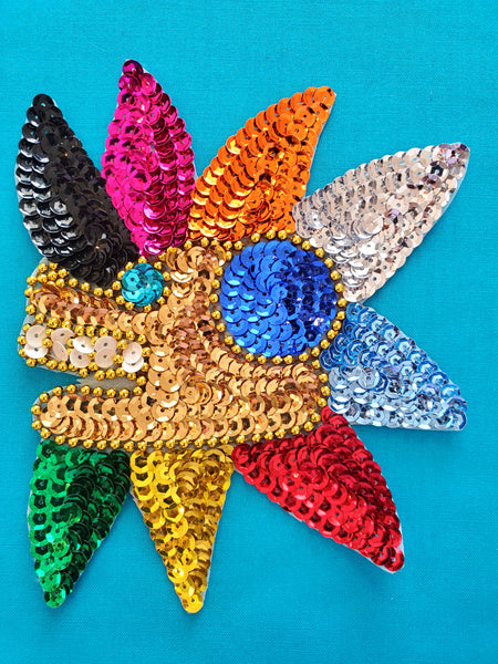 MEXICAN AZTEC  QUETZALCOATL-FEATHERED SERPENT DESIGN SEQUIN APPLIQUE PATCH