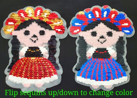 DOLL DESIGN SEQUIN APPLIQUE PATCH