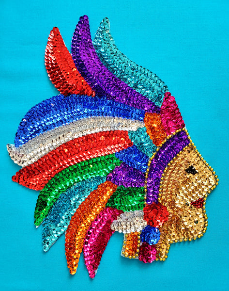 MEXICAN AZTEC INDIGENOUS NATIVE DESIGN SEQUIN APPLIQUE PATCH