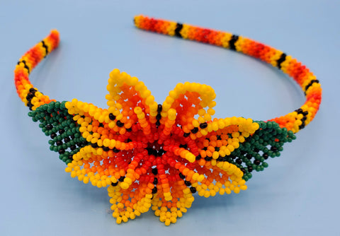 HUICHOL BEADED FLOWER HEADBAND