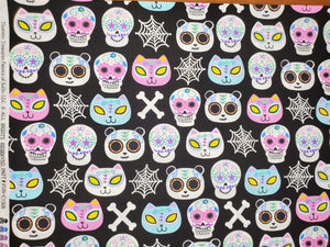 TIMELESS TREASURES FABRIC - FUN #C7328 DIA DE LOS MUERTOS - DAY OF THE DEAD SUGAR SKULLS - PANDAS 100% COTTON FABRIC