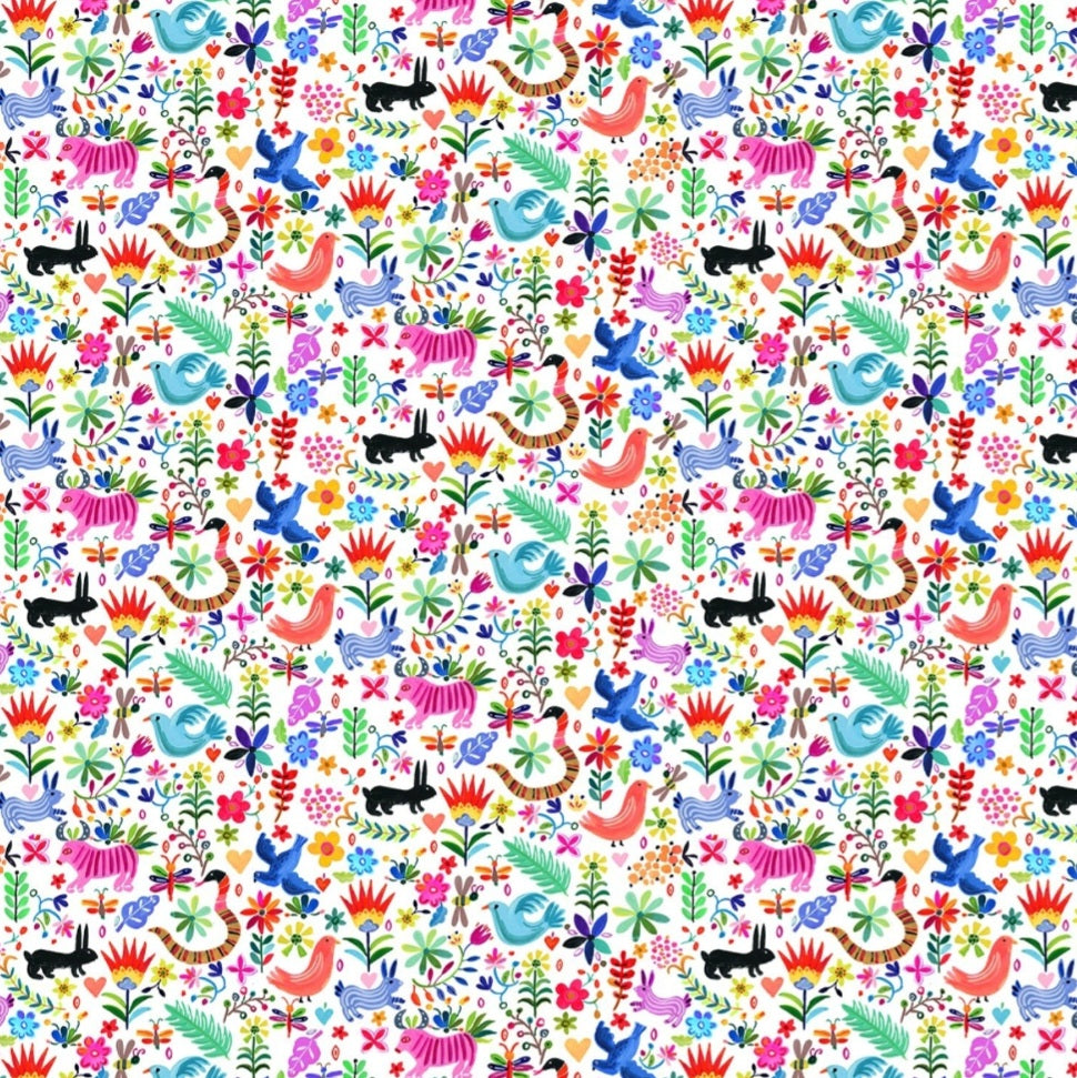 DEAR STELLA VIVA MEXICO FABRIC - #DAW 1500 WHITE - OLE - BY THE YARD- 100% COTTON
